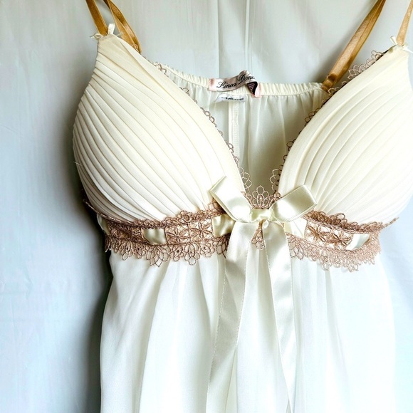 Vintage NWT Linea Donatella Lace-Trim Babydoll 2 piece set Nightgown size S - Picture 2 of 8